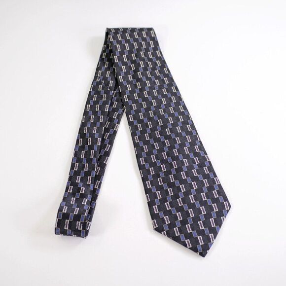 Stafford Black Blue Geometric Woven Wide Silk Tie - Picture 6 of 6